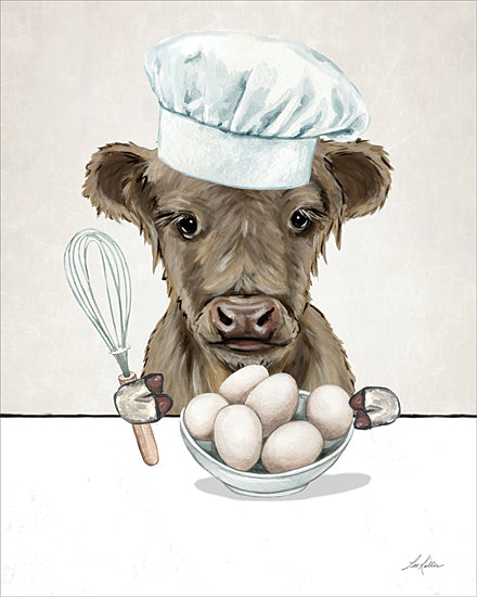 Lee Keller LK289 - LK289 - Highland Baker     - 12x16 highland cow baking muffin tray wooden spoon humorous farm animal chef character kitchen illustration whimsical art from Penny Lane