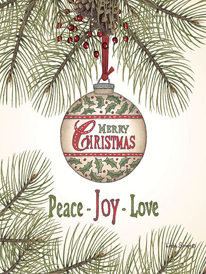 Linda Spivey LS1945 - LS1945 - Merry Christmas Ornament - 12x16 christmas ornament pine branches holly berries merry christmas peace joy love rustic holiday decoration watercolor from Penny Lane