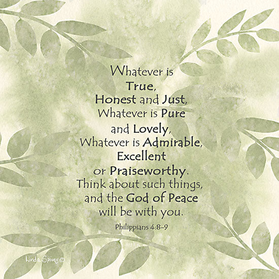 Linda Spivey LS1967 - LS1967 - Whatever is True - 12x12 religious & spiritual, typography, botanical, backgrounds & patterns, inspirational, greenery, leaves, bible verse, encouragement, faith, feminine, decorative, digital illustration, green from Penny Lane