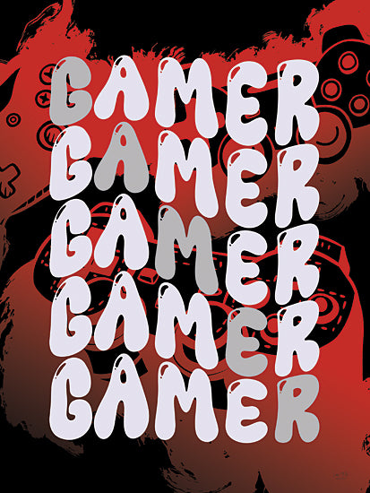 Lux + Me Designs LUX1092 - LUX1092 - Gamer - 12x16 gamer typography, repeated word art, gaming controller background, red black gray palette, gaming room wall art, bold bubble letters, teen boy decor, console gamer gift, playful typography poster, entertainment room art, contemporary graphic design, gamer aesthetic, modern sign art, fun media room decor, game lover artwork from Penny Lane
