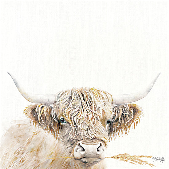 Marla Rae MAZ5891 - MAZ5891 - Wheat Sprig Highland - 12x12 highland cow with wheat, rustic farm animal, neutral tones, farmhouse decor, painterly cow portrait from Penny Lane