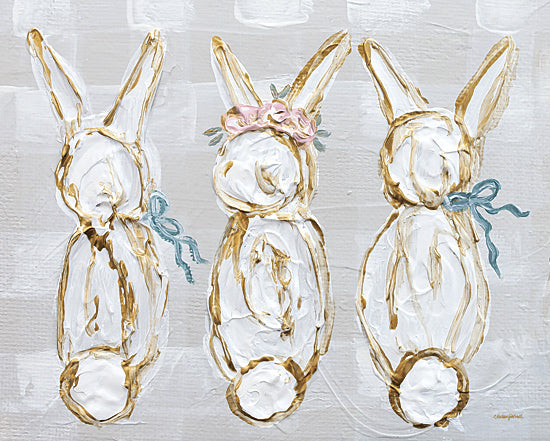 Mackenzie Kissell MKA206 - MKA206 - Bunny Trio - 16x12 Easter, Bunnies, Rabbits, Three Bunnies, Ribbons, Flowers, Textured Paint, Patterned Background, Abstract, Spring from Penny Lane