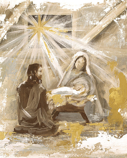 Mackenzie Kissell MKA243 - MKA243 - The Star - 12x16 religious & spiritual, holidays & seasonal, figurative, christmas, nativity, mary, joseph, jesus, manger, star of bethlehem, spiritual art, painterly, moody, acrylic, gold from Penny Lane