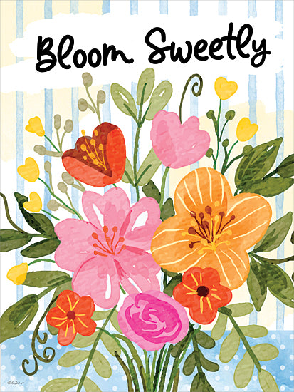 Nicole DeCamp ND1013 - ND1013 - Bloom Sweetly Flowers - 12x16 bloom sweetly text, floral watercolor art, bright flowers, botanical painting, inspirational typography, positive message, cheerful home decor, feminine floral bouquet, spring theme, watercolor illustration from Penny Lane