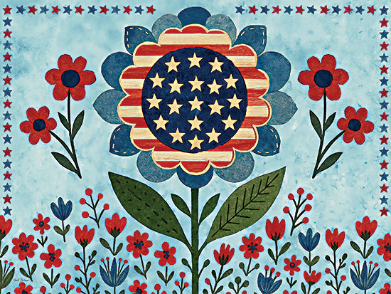 Nicole DeCamp ND1047 - ND1047 - Patriotic Flowers - 16x12 patriotic welcome friends sign, floral americana, red white blue stripes from Penny Lane