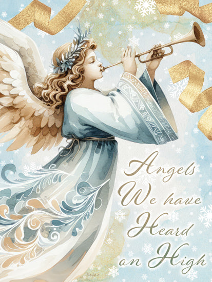 Nicole DeCamp ND653 - ND653 - Angels We Have Heard on High - 12x16 Christmas, Holidays, Religious, Angel, Trumpet, Christmas Song, Music, Angels We Have Heard on High, Typography, Signs, Textual Art, Winter, Snow, Gold Ribbons from Penny Lane