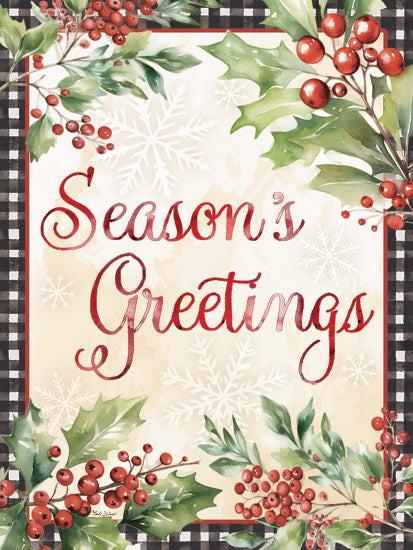 Nicole DeCamp ND656 - ND656 - Season's Greetings - 12x16 Christmas, Holidays, Season's Greetings, Typography, Signs, Textual Art, Holly, Berries, Red Berries, Border, Black & White Plaid from Penny Lane