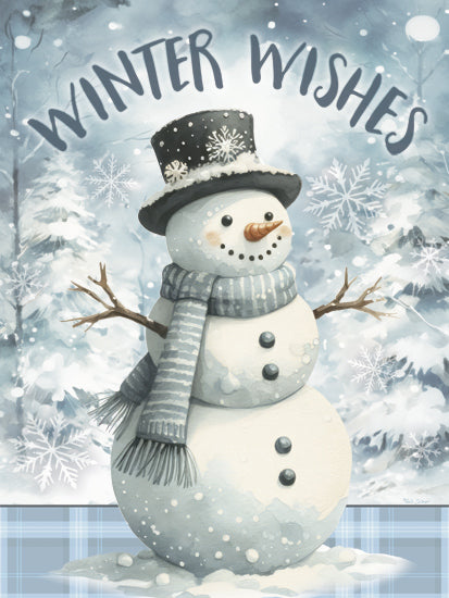 Nicole DeCamp ND663 - ND663 - Winter Wishes - 12x16 Winter Snowman, Snowflakes, Trees, Winter Wishes, Typography, Signs, Textual Art, Plaid, Blue & White from Penny Lane