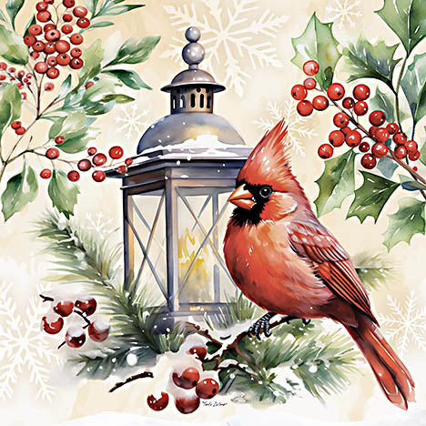 Nicole DeCamp ND677 - ND677 - A Lantern's Glow - 12x12 Winter, Christmas, Cardinal, Lantern, Holly, Berries, Red Berries, Snowflakes from Penny Lane