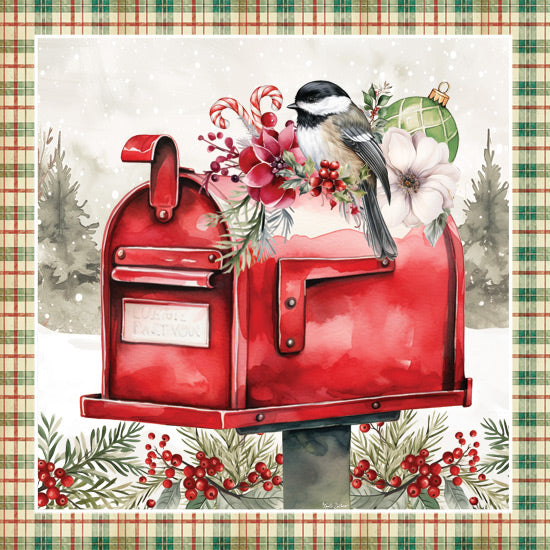 Nicole DeCamp ND721 - ND721 - Christmas in Bloom Mailbox - 12x12 Christmas, Holidays, Mailbox, Bird, Ornament, Flowers, Berries, Greenery, Trees, Winter, Green Plaid Border from Penny Lane