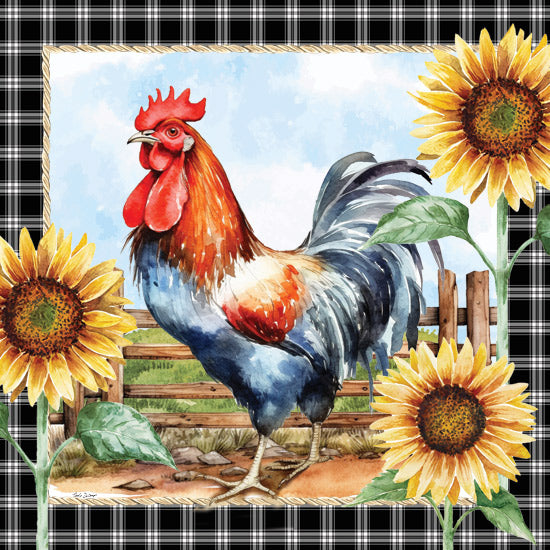 Nicole DeCamp ND892 - ND892 - Sunflower Strut - 12x12 rooster with sunflowers, rustic fence, farmhouse kitchen decor, country art from Penny Lane