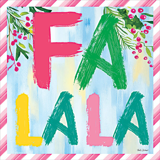 Nicole DeCamp ND953 - ND953 - Fa La La - 12x12 holidays & seasonal, typography, botanical, backgrounds & patterns, christmas, greenery, leaves, word art, berries, fir, holiday greeting, striped pattern, whimsical, painterly, digital illustration, multicolor from Penny Lane