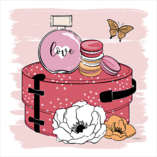 Martina Pavlova PAV587 - PAV587 - Love Parfum - 12x12 fashion illustration, perfume bottle, macarons, butterfly, pink aesthetic, feminine art, love typography, beauty decor, chic design, luxury lifestyle from Penny Lane
