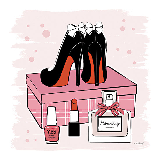 Martina Pavlova PAV589 - PAV589 - Harmony Eau de Parfum - 12x12 fashion art, high heels, lipstick, perfume bottle, nail polish, beauty accessories, pink and black decor, feminine lifestyle, chic fashion illustration, makeup theme from Penny Lane