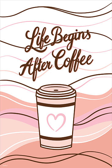 Martina Pavlova PAV596 - PAV596 - Life Begins After Coffee - 12x18 food & drink, typography, backgrounds & patterns, coffee & tea, inspirational, coffee cup, heart, quote, feminine, whimsical, vector art, pink from Penny Lane