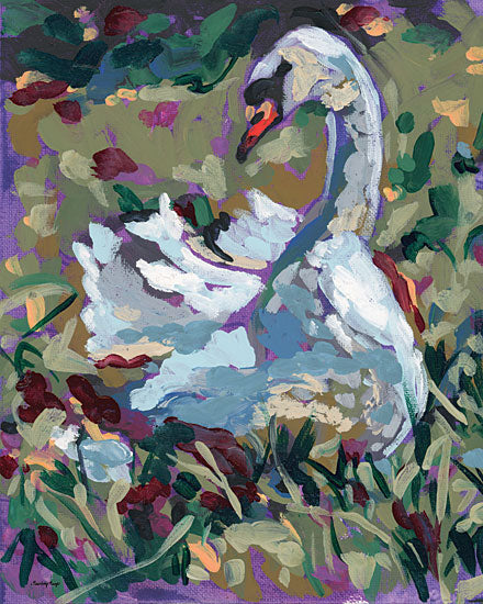 Painting Paige PP156 - PP156 - Swan in the Meadow - 12x16 white swan in marsh grass, elegant bird, garden pond, floral meadow, graceful wings, nature scene, soft green and lavender palette, wildlife art, romantic bird painting, impressionistic brushwork, textured feathers, serene decor, spring wetlands, swan portrait, painterly composition from Penny Lane