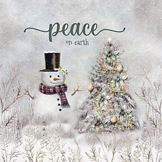 Robin-Lee Viera RLV790 - RLV790 - Peace on Earth Snowman - 12x12 Winter, Snowman, Christmas, Christmas Tree, Ornaments, Garland, Peace on Earth, Typography, Signs, Textual Art, Snow, Top Hat, Scarf, Corsage, Flowers from Penny Lane