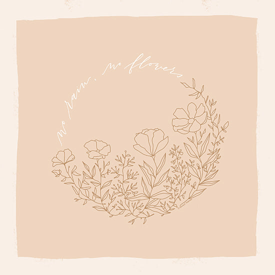 Rachel Nieman RN577 - RN577 - No Rain, No Flowers - 12x12 floral line art, minimal botanical drawing, inspirational quote, no rain no flowers, delicate sketch, neutral tones from Penny Lane