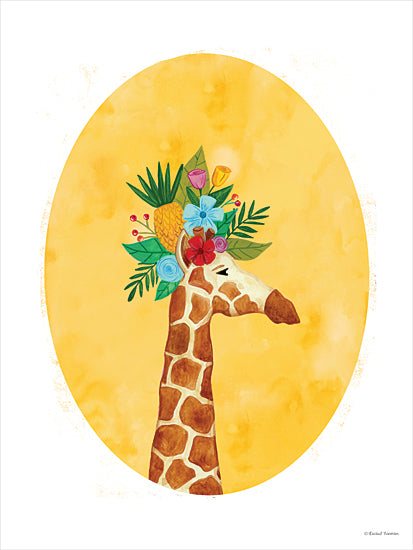 Rachel Nieman RN585 - RN585 - Tropical Giraffe - 12x16 giraffe illustration, whimsical animal, tropical hat, fruit and flowers, humorous jungle art, playful decor from Penny Lane
