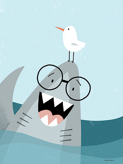 Rachel Nieman RN611 - RN611 - Shark Hello - 12x16 Children, Cartoon, Whimsical, Shark, Glasses, Bird, Ocean, Nautical, Shark Hello from Penny Lane