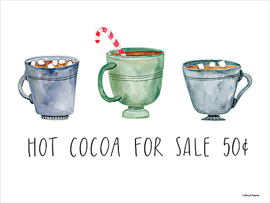 Rachel Nieman RN654 - RN654 - Hot Cocoa For Sale - 16x12 Christmas, Holidays, Winter, Kitchen, Cocoa Cups, Marshmallows, Candy Cane, Hot Cocoa for Sales 50 Cents, Typography, Signs, Textual Art from Penny Lane