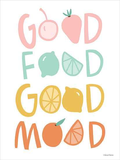 Rachel Nieman RN663 - RN663 - Good Food Good Mood I - 12x16 good food good mood typography, fruit lettering design, playful kitchen quote, colorful fruit illustration from Penny Lane
