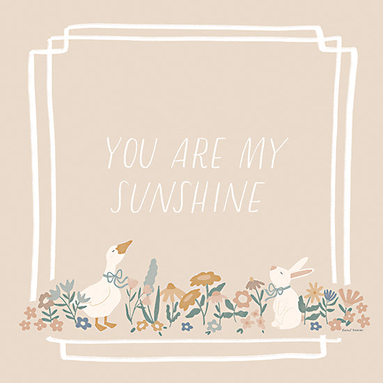 Rachel Nieman RN790 - RN790 - Goose and Bunny Sunshine - 12x12 animals, botanical, juvenile, typography, birds, pets, floral, greenery, baby, inspirational, word art, duck, rabbit, flowers, spring, nursery, frame, whimsical, feminine, digital illustration, neutral from Penny Lane