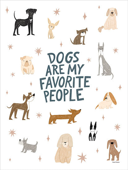 Rachel Nieman RN894 - RN894 - Dogs Are My Favorite People - 12x16 animals, typography, pets, humor, dog breeds, dachshund, poodle, chihuahua, labrador, greyhound, stars, whimsical, decorative, digital illustration, multicolor from Penny Lane