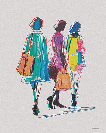 Svetlana Aleinikova SA111 - SA111 - Steps of the City - 12x16 fashion sketch, women walking, colorful clothing, handbags, high heels, street style, energetic lines, modern fashion, vibrant apparel, urban scene from Penny Lane