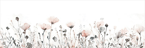 Svetlana Aleinikova SA127 - SA127 - Soft Poppy Dream - 36x12 soft blush wildflowers, panoramic watercolor floral, pale pink blooms, airy botanical border, neutral meadow flowers, delicate stems, horizontal wall art, minimalist floral landscape, translucent petals, subtle gray foliage, feminine neutral palette, serene nature art, watercolor wash background from Penny Lane