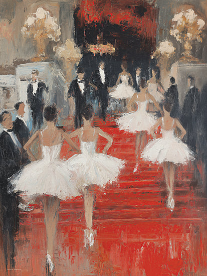 Svetlana Aleinikova SA326 - SA326 - Grace and Glamour - 12x16 ballet dancers staircase, grand theater interior, ballerinas in white tutus, red carpet stairs, performance rehearsal scene, classical ballet elegance, stage lighting ambiance, fine art painterly style from Penny Lane