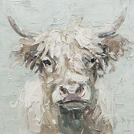 Svetlana Aleinikova SA349 - SA349 - Fluffy Calm - 12x12 highland cow portrait, shaggy cow close up, rustic farm animal, textured palette knife painting, neutral farm decor style, countryside livestock artwork from Penny Lane