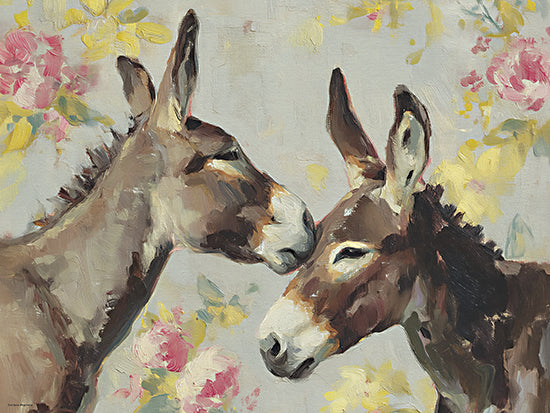 Svetlana Aleinikova SA353 - SA353 - Donkey Hugs - 16x12 dramatic highland cow portrait, rustic cattle artwork, dark background livestock painting, textured palette knife style, moody countryside animal from Penny Lane