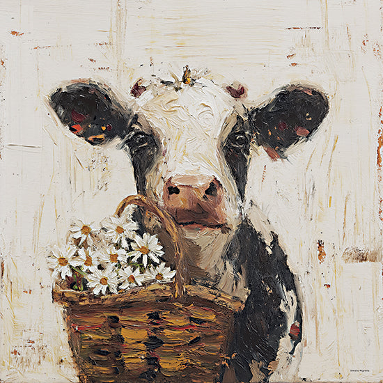 Svetlana Aleinikova SA356 - SA356 - Daisy Darling - 12x12 animals, botanical, farm animals, floral, cow, daisies, basket, farmhouse, modern farmhouse, painterly, oil painting, neutral from Penny Lane