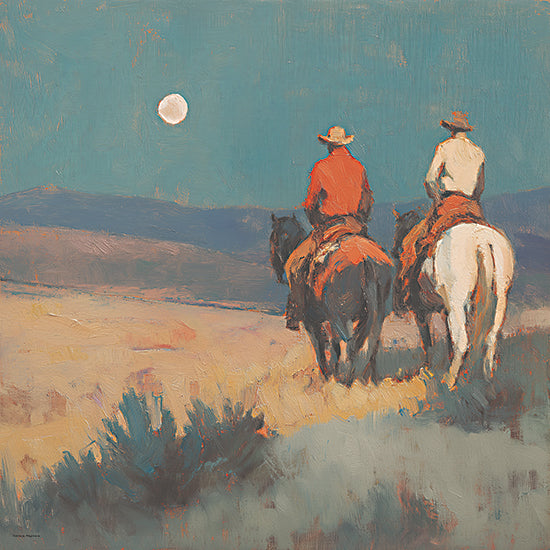 Svetlana Aleinikova SA398 - SA398 - Partners in the West - 12x12 Western landscape, two cowboys on horseback, sunset or moonlight sky, impressionistic desert scene, soft color tones, friendship and adventure, serene evening ride. from Penny Lane
