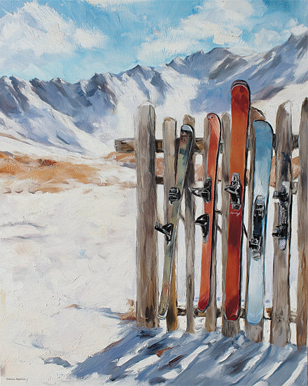 Svetlana Aleinikova SA417 - SA417 - Silent Skis - 12x16 vintage wooden skis fence, snowy mountains background, ski equipment display, alpine winter landscape from Penny Lane
