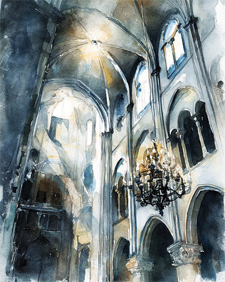 Svetlana Aleinikova SA418 - SA418 - Sanctuary of Light - 12x16 cathedral interior architecture, gothic church arches, chandelier lighting, spiritual sacred building, dramatic light beams from Penny Lane