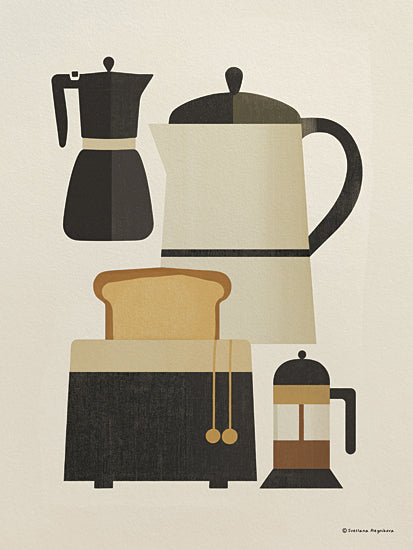 Svetlana Aleinikova SA424 - SA424 - Daily Grind - 12x16 kitchen utensils, coffee pot, kettle, toaster, french press, geometric illustration, modern minimalist, flat design, neutral tones, breakfast theme from Penny Lane