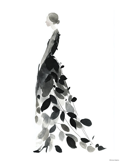 Svetlana Aleinikova SA453 - SA453 - Whispers of Style - 12x16 fashion, figurative, botanical, woman, dress, leaves, elegant, minimalist, feminine, painterly, watercolor, black & white from Penny Lane