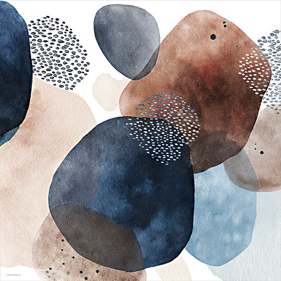 Svetlana Aleinikova SA476 - SA476 - Eternal Cycles - 12x12 abstract pebble shapes artwork, earthy brown blue watercolor forms, dotted texture accents, contemporary design from Penny Lane