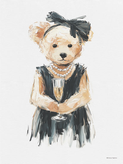 Svetlana Aleinikova SA490 - SA490 - Cheers Darling   - 12x16 animals, fashion, pets, teddy bear, champagne, pearls, bow, feminine, decorative, digital painting, neutral from Penny Lane