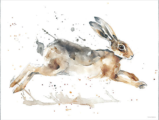 Svetlana Aleinikova SA587 - SA587 - Spring Jumper - 16x12 running hare, watercolor rabbit, leaping bunny, white background, splattered paint, woodland animal, motion, Easter hare, nature study, loose watercolor, energetic wildlife, brown gray fur from Penny Lane