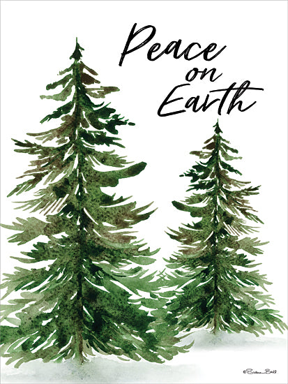 Susan Ball SB1569 - SB1569 - Peace on Earth - 12x16 holidays & seasonal, botanical, typography, christmas, winter, trees, pine, snow, peace, script, whimsical, painterly, watercolor, green from Penny Lane