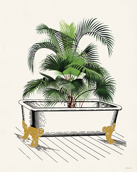 Stellar Design Studio SDS1525 - SDS1525 - Bathtub Palms 2 - 12x16 lush tropical palm plant in vintage bathtub interior botanical illustration whimsical decor art from Penny Lane