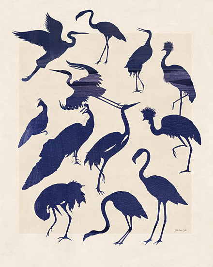 Stellar Design Studio SDS1532 - SDS1532 - Shadows of Flight - 12x16 blue sea life silhouettes, dolphin, sea turtle, crab, starfish, manatee, seahorse, coral, fish, coastal marine art, nautical decor, contemporary aquatic collage, indigo ocean creatures, minimalist beach house print, painterly underwater shapes from Penny Lane