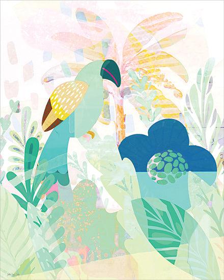 Stellar Design Studio SDS1536 - SDS1536 - Layered Tropics 1 - 12x16 tropical parrot, vibrant jungle scene, colorful leaves and flowers, modern collage style, botanical tropical illustration, playful bird art, lush greenery from Penny Lane