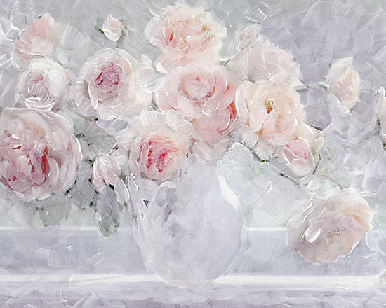 Stellar Design Studio SDS1542 - SDS1542 - Fluid Flowers - 16x12 soft pink roses, white petals, oil painting, romantic floral arrangement, pastel colors, impressionistic painting, gentle brushwork, feminine decor, classic vase bouquet from Penny Lane