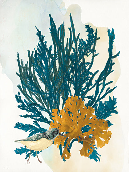 Stellar Design Studio SDS1596 - SDS1596 - By the Sea 2 - 12x16 small bird coastal illustration, seaweed watercolor, marine plants, yellow and blue tones, seashore wildlife art, coastal decor painting, naturalistic style from Penny Lane