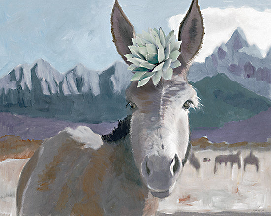 Stellar Design Studio SDS1597 - SDS1597 - Southwest Mule - 16x12 donkey with succulent crown, humorous animal portrait, western mountain background, funny farm animal, desert scene, rustic animal art, succulent headpiece, lighthearted decor from Penny Lane