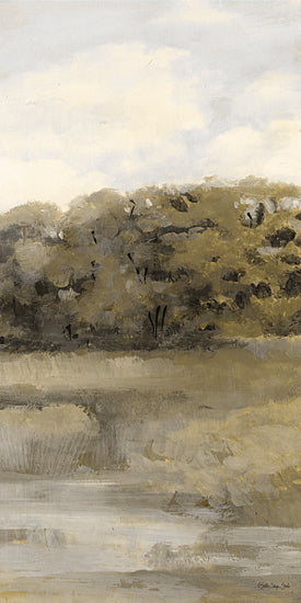 Stellar Design Studio SDS1626 - SDS1626 - Summertime View Triptych III - 9x18 earthy toned landscape painting, trees and water reflection, soft brush strokes, atmospheric neutral scenery from Penny Lane